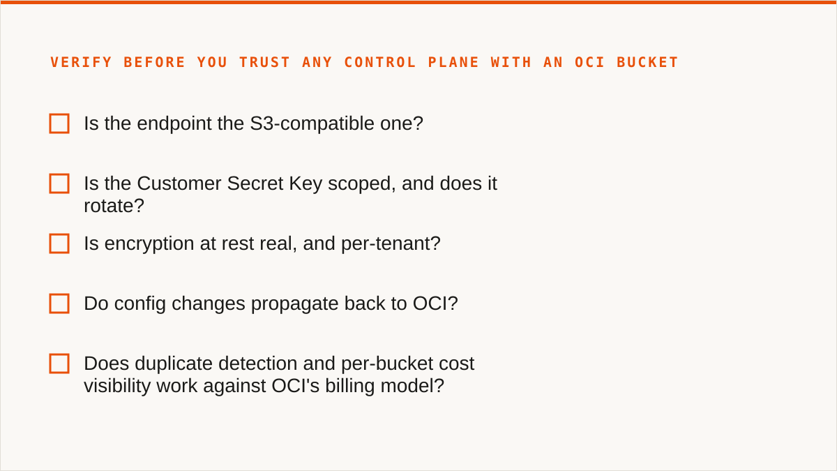 Verify before you trust any control plane with an OCI bucket