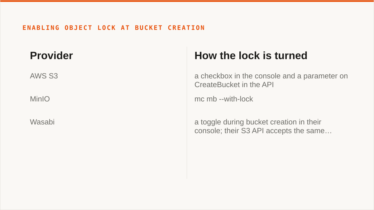 Enabling object lock at bucket creation